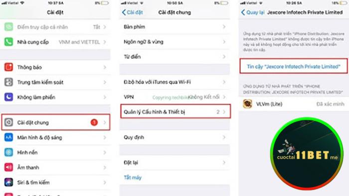 Cài đặt và cấp quyền cho phép app 11Bet được hoạt động trên máy