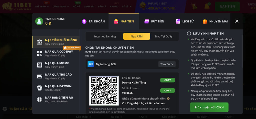 Nạp tiền ATM