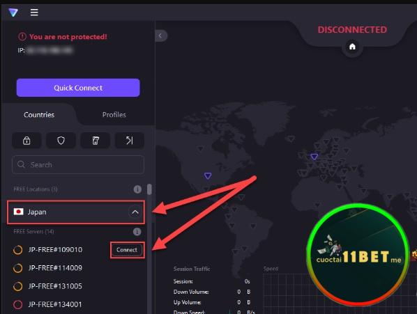 Chọn "Connect" (Kết nối) để kết nối đến máy chủ VPN