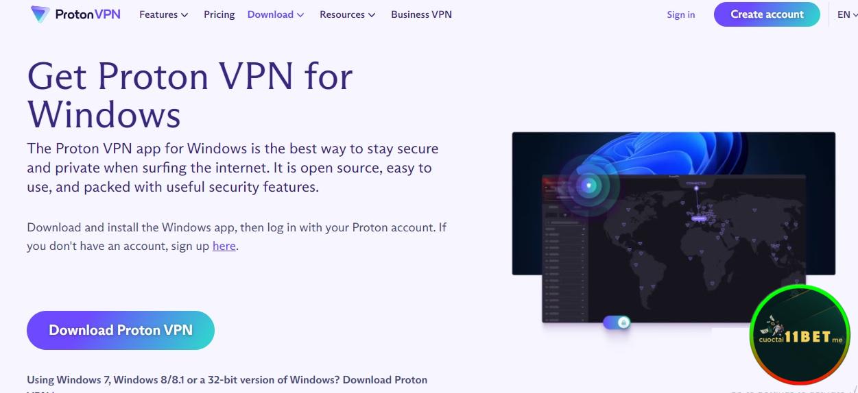 Tìm và tải xuống ProtonVPN trên trang chủ của nhà phát hành