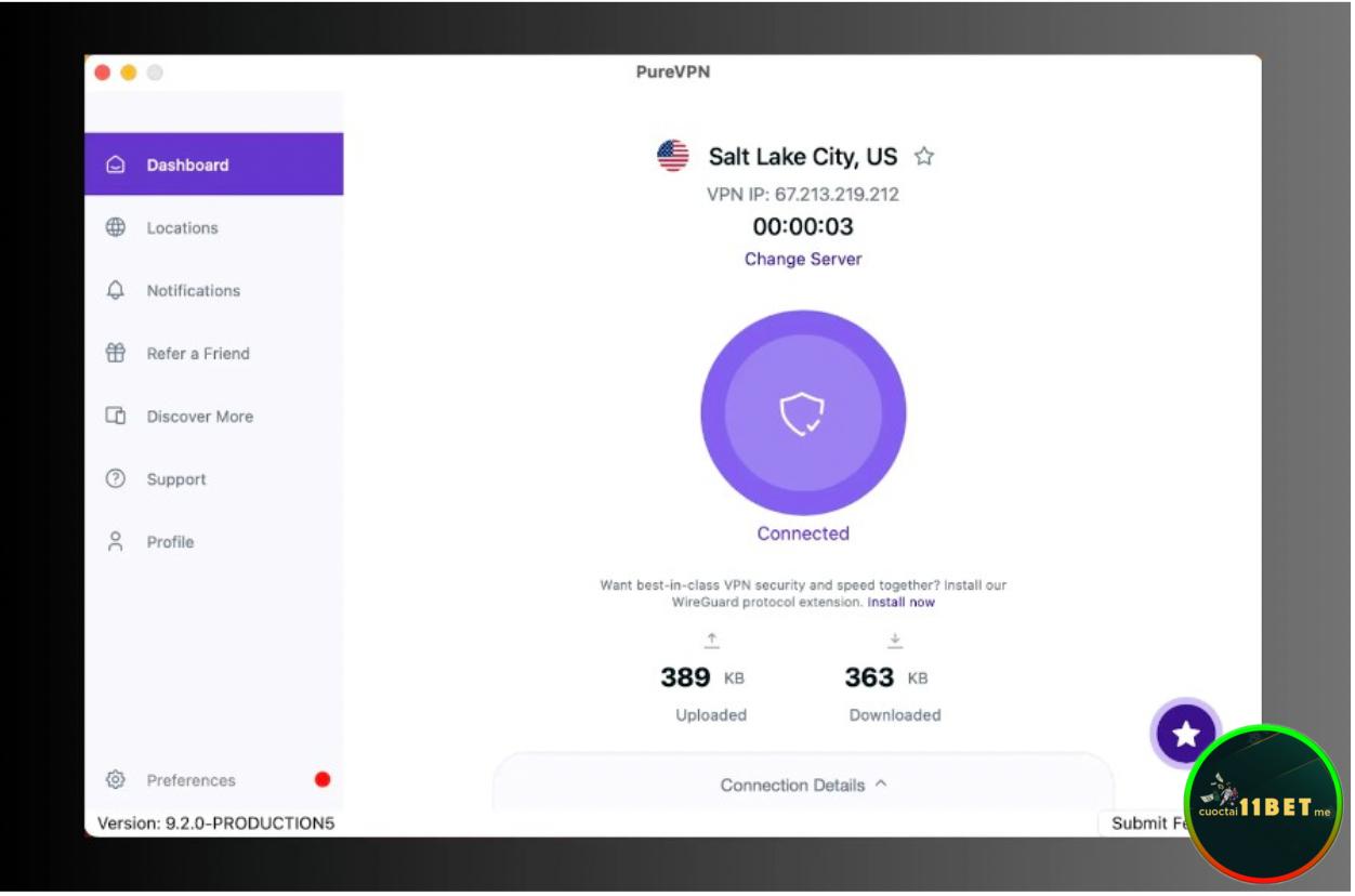 Bấm chọn Connect để thực hiện cách fake IP bằng PureVPN