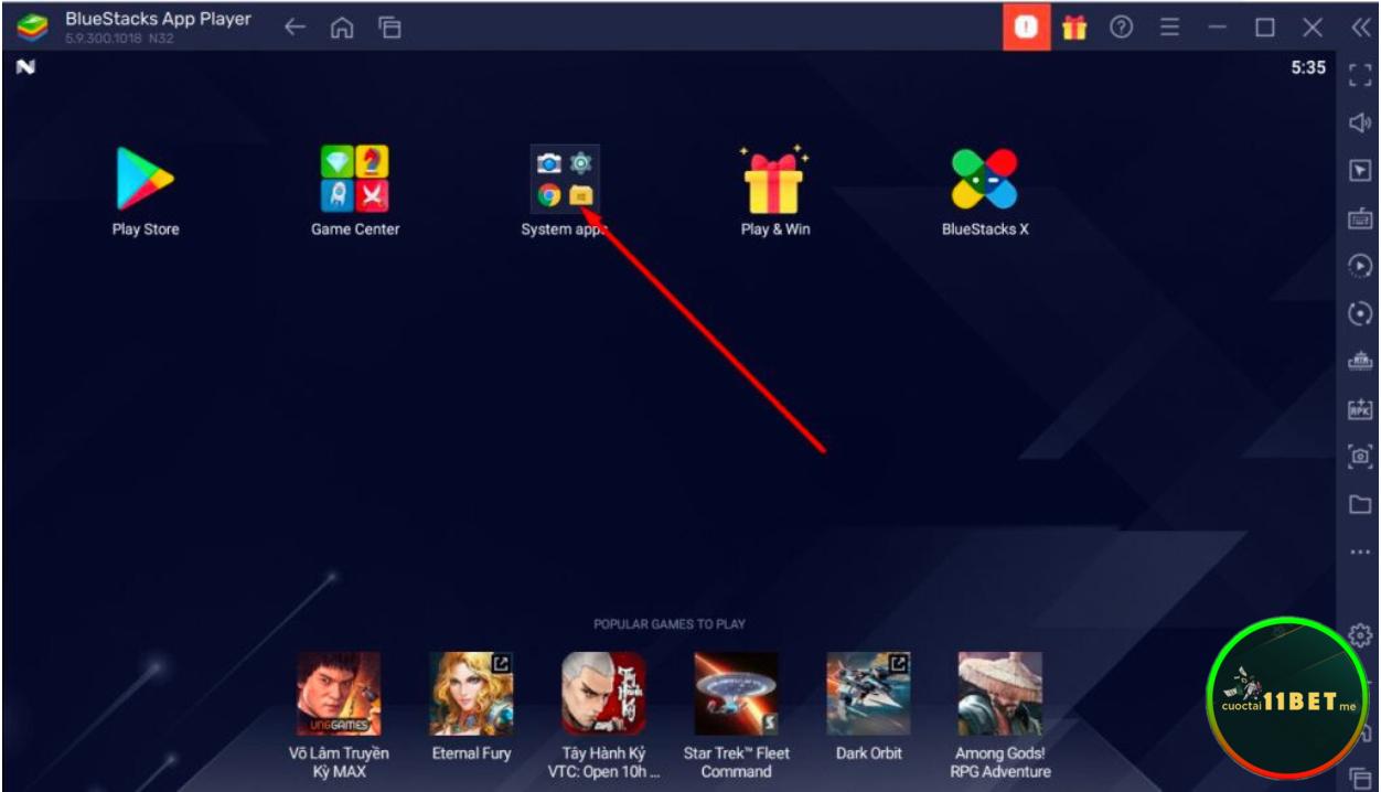 Bấm chọn mục System app tại giao diện chính của phần mềm Bluestacks