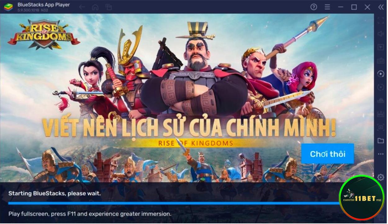 Chờ đợi hệ thống cài đặt phần mềm Bluestacks hoàn tất trên thiết bị