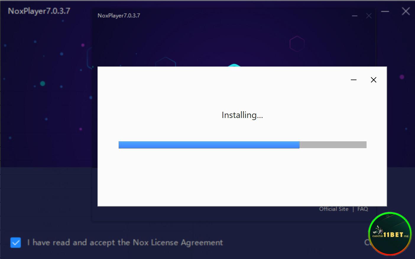 Chờ đợi quá trình cài đặt NoxPlayer hoàn thành