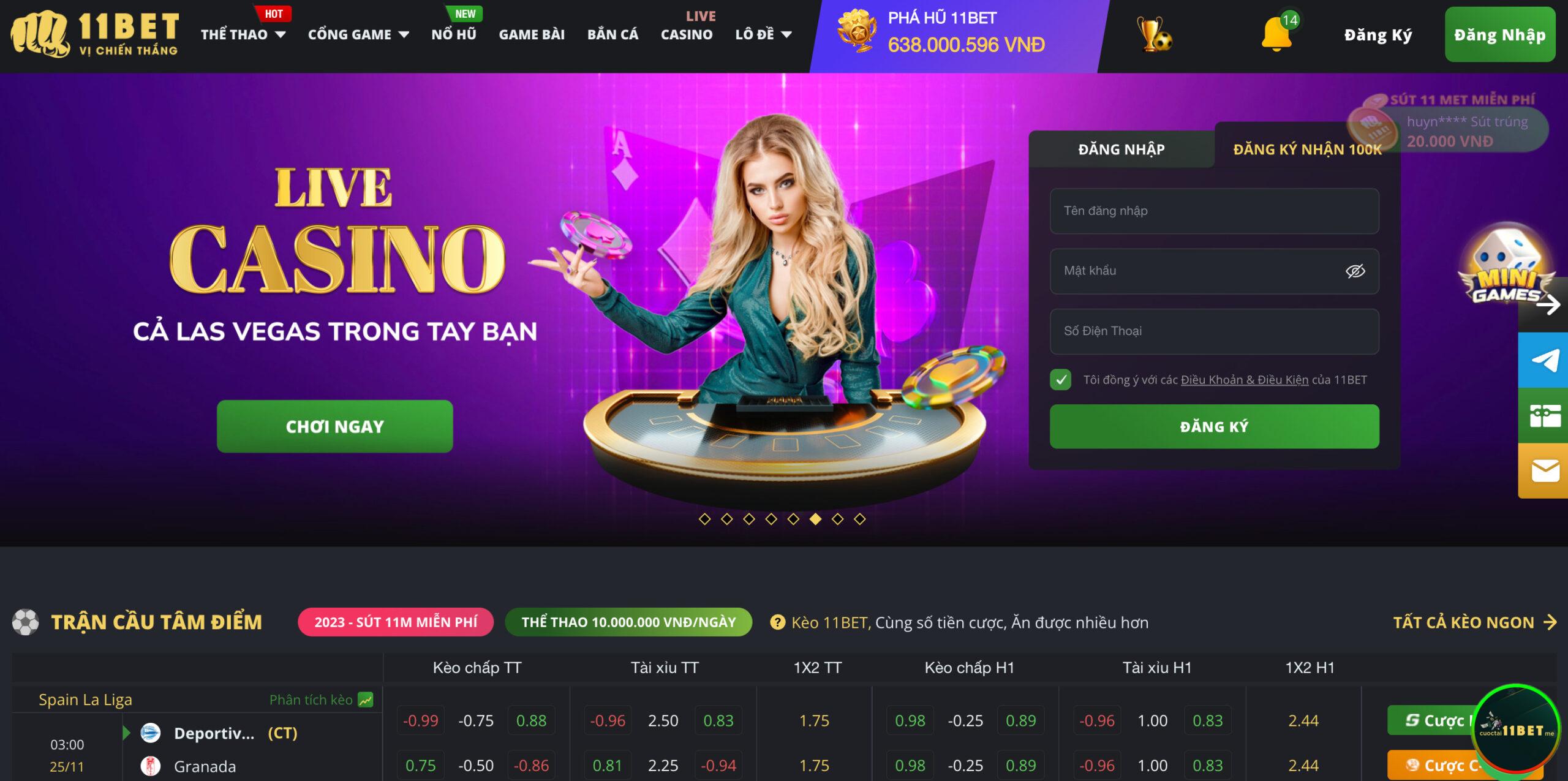 Giao diện 11bet khi truy cập thông qua NoxPlayer giả lập Android trên Laptop / Máy tính / PC