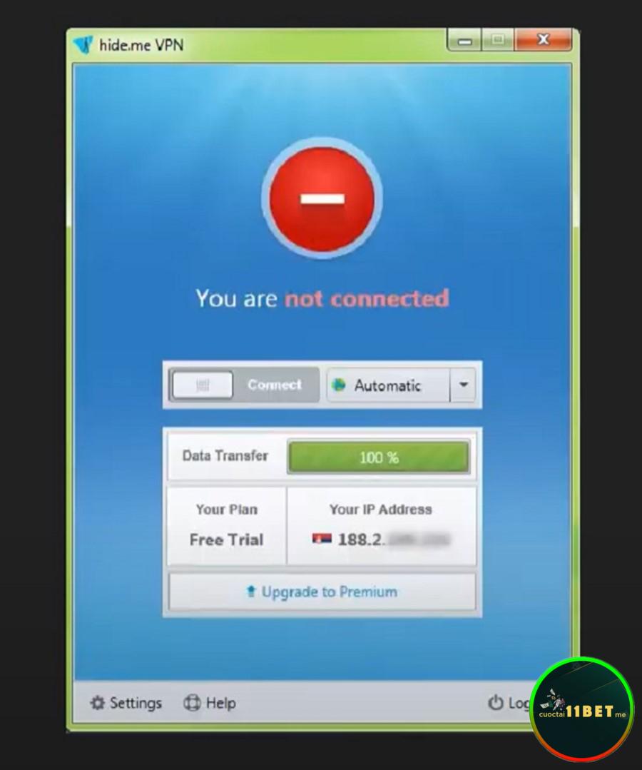 Giao diện phần mềm Hide.me VPN sau khi khởi động