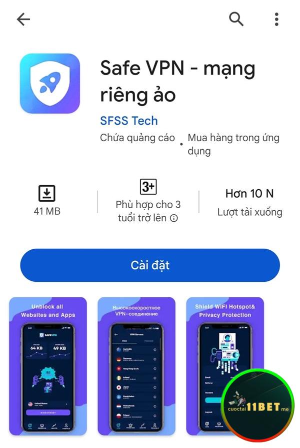 Nhấn vào “Cài đặt” để tải xuống SaferVPN trên điện thoại