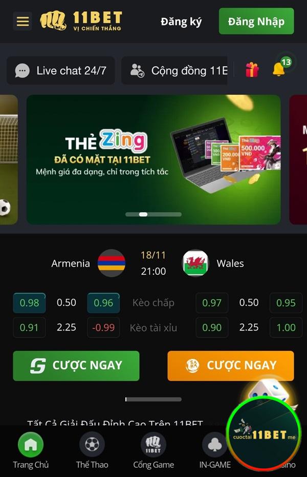 Nhấn vào link của nhà cái 11bet