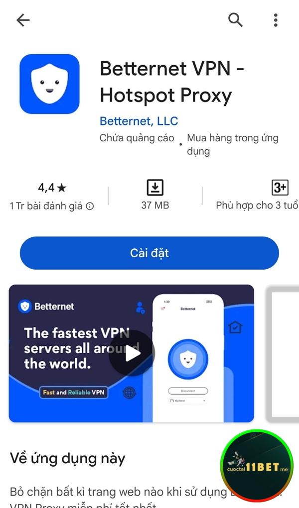 Tìm “Betternet VPN” và nhấn “Cài đặt”
